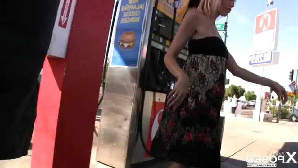 16P Blonde babe, Kylie Worthy, puts on a sexy tease while pumping gas and shows off 
