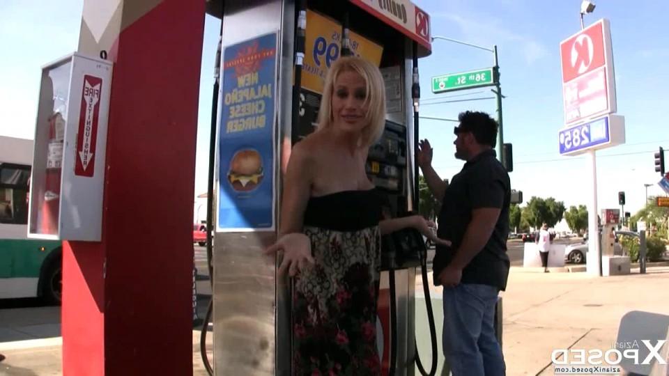 16P Blonde babe, Kylie Worthy, puts on a sexy tease while pumping gas and shows off 