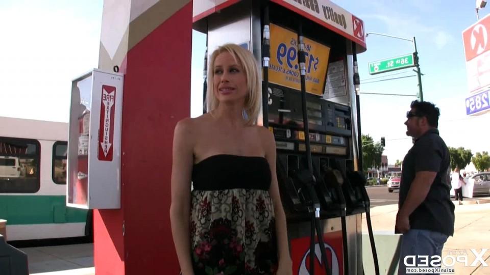 16P Blonde babe, Kylie Worthy, puts on a sexy tease while pumping gas and shows off 