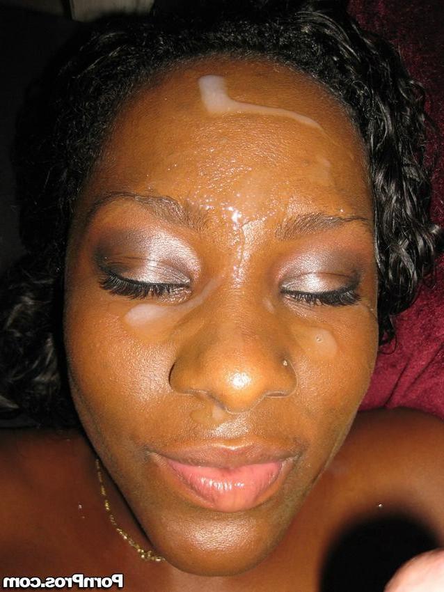 16P black chick blasted with cum on her face