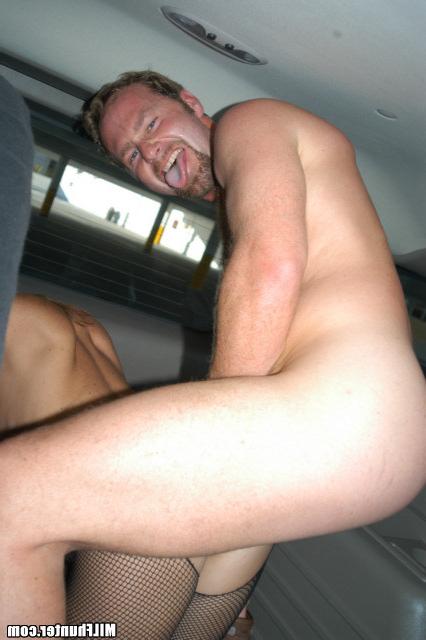15P Hot brunette milf in black stocking gets boned in the back of her suv