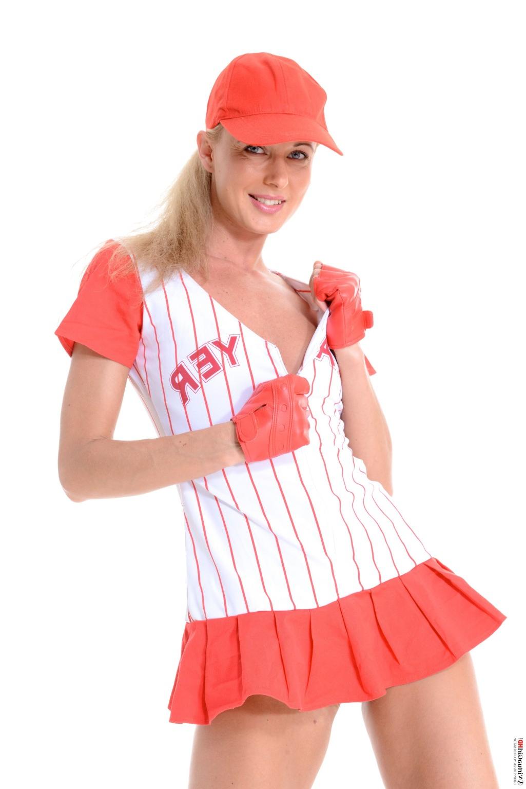 15P Blonde babe wearing baseball outfit