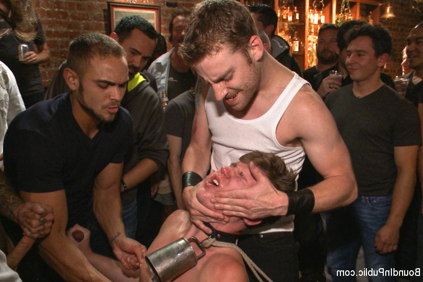 15P Bound whore gang fucked like an animal in a packed bar