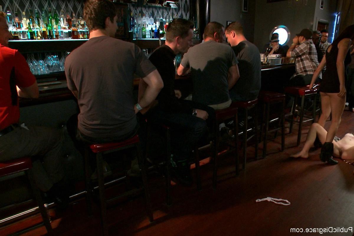 24P Babe gets tied up and fucked in a public bar