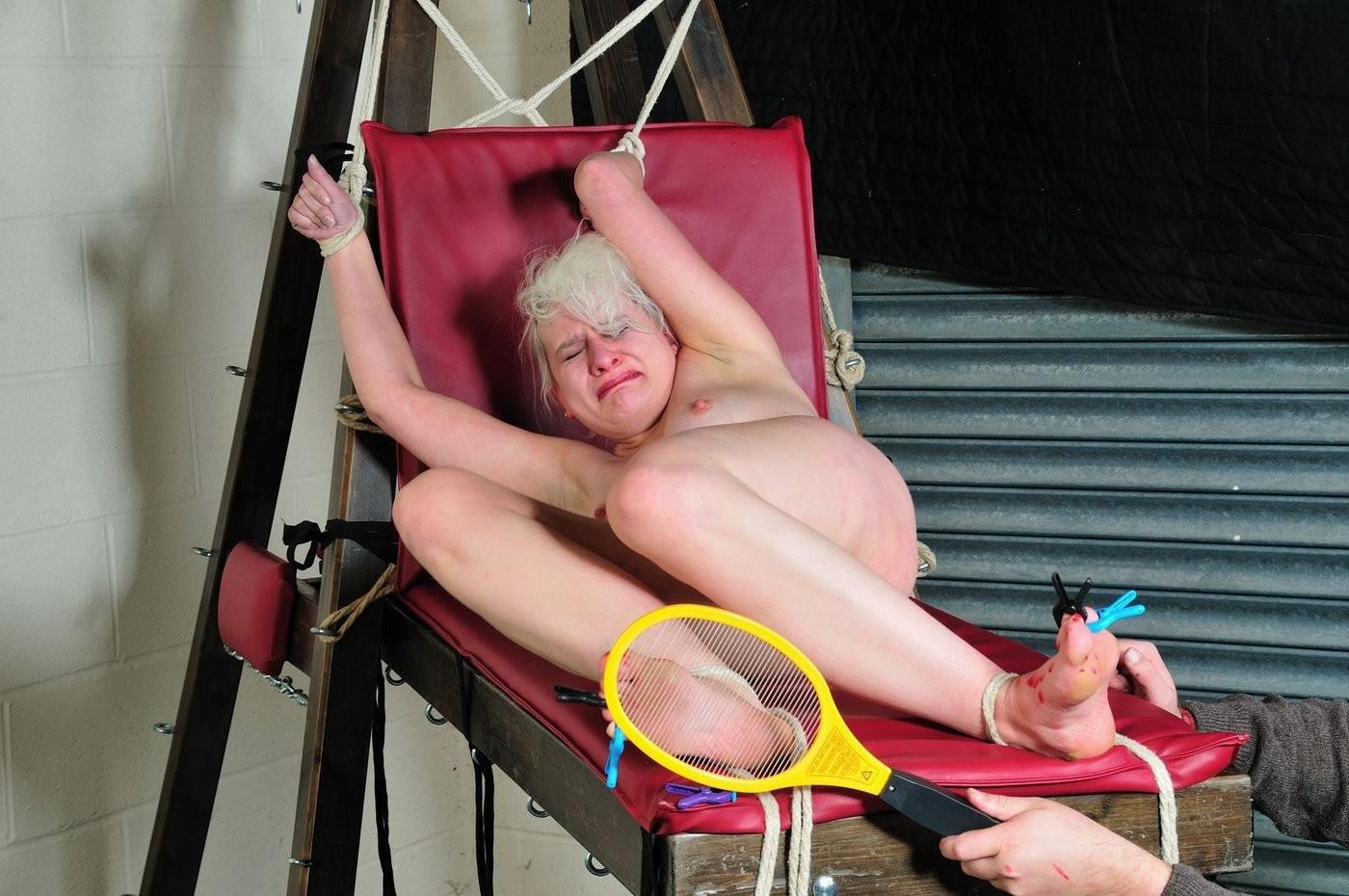 16P Falaka foot tormenting blonde teen Chaos to tears and electro feet pain of the s