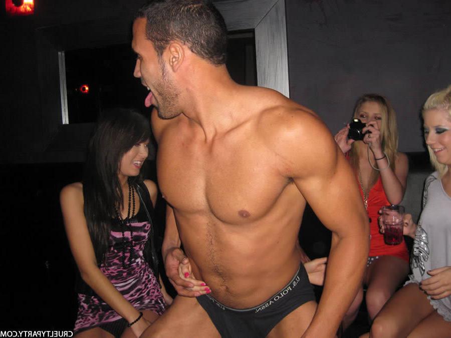 16P Crazy girls having fun with a muscular male strippers