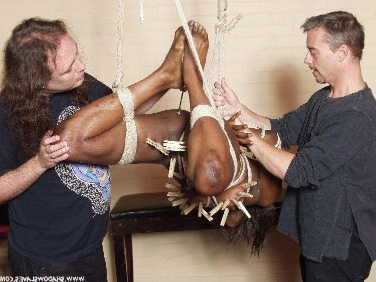 16P Ebony fetish slavegirl Cookie in suspension bondage and extreme pain