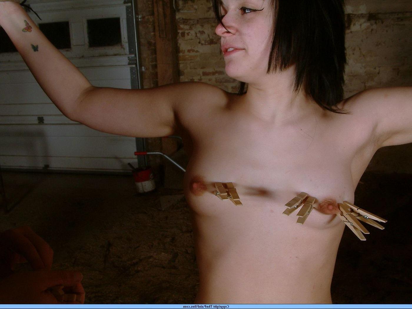 16P Punished Pixie in bdsm tit torments and outdoor pussy pain by the old barn