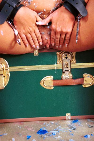 15P Busty submissive chained and waxed