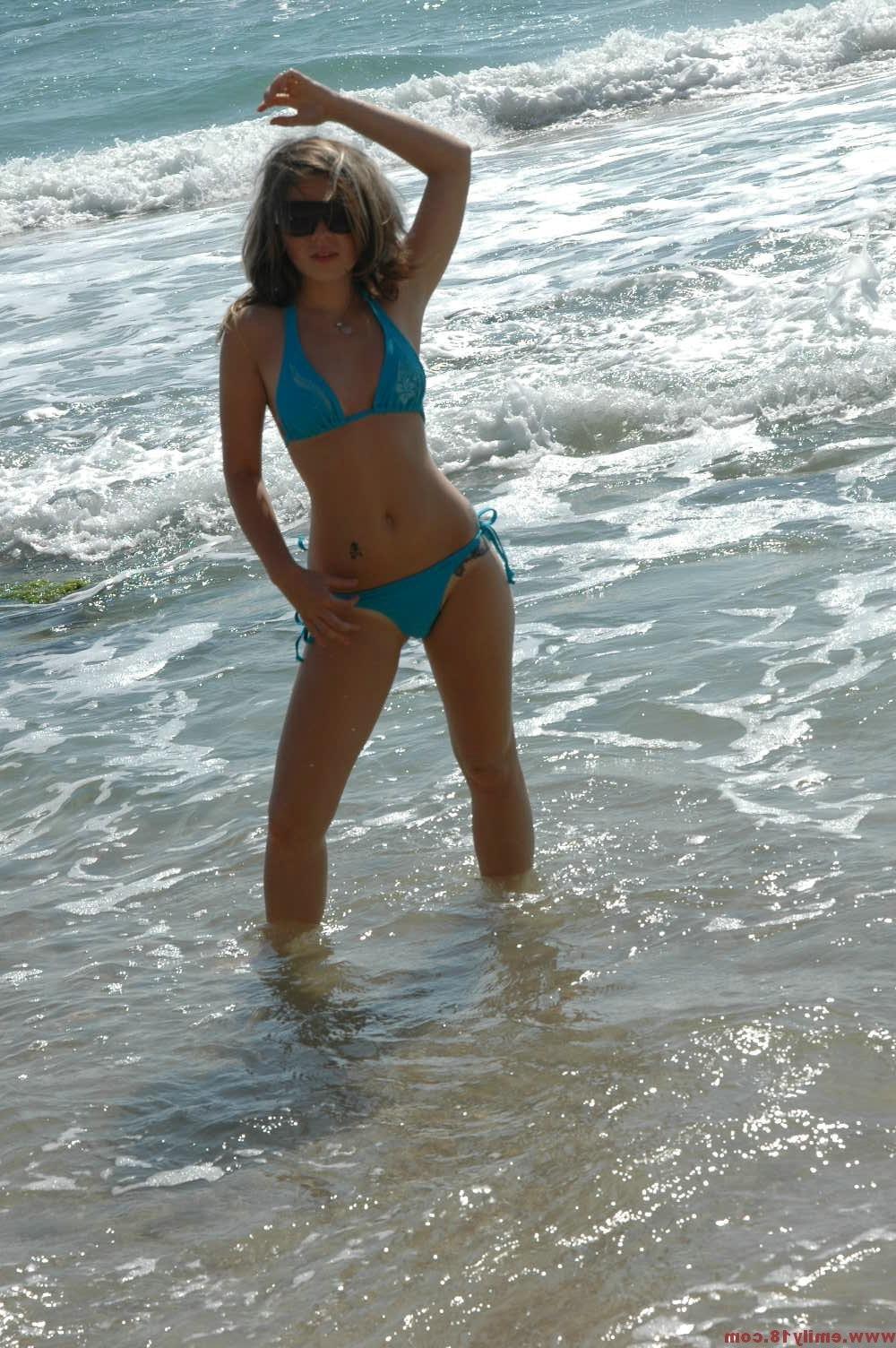 16P Bikini beach teen in sunglasses