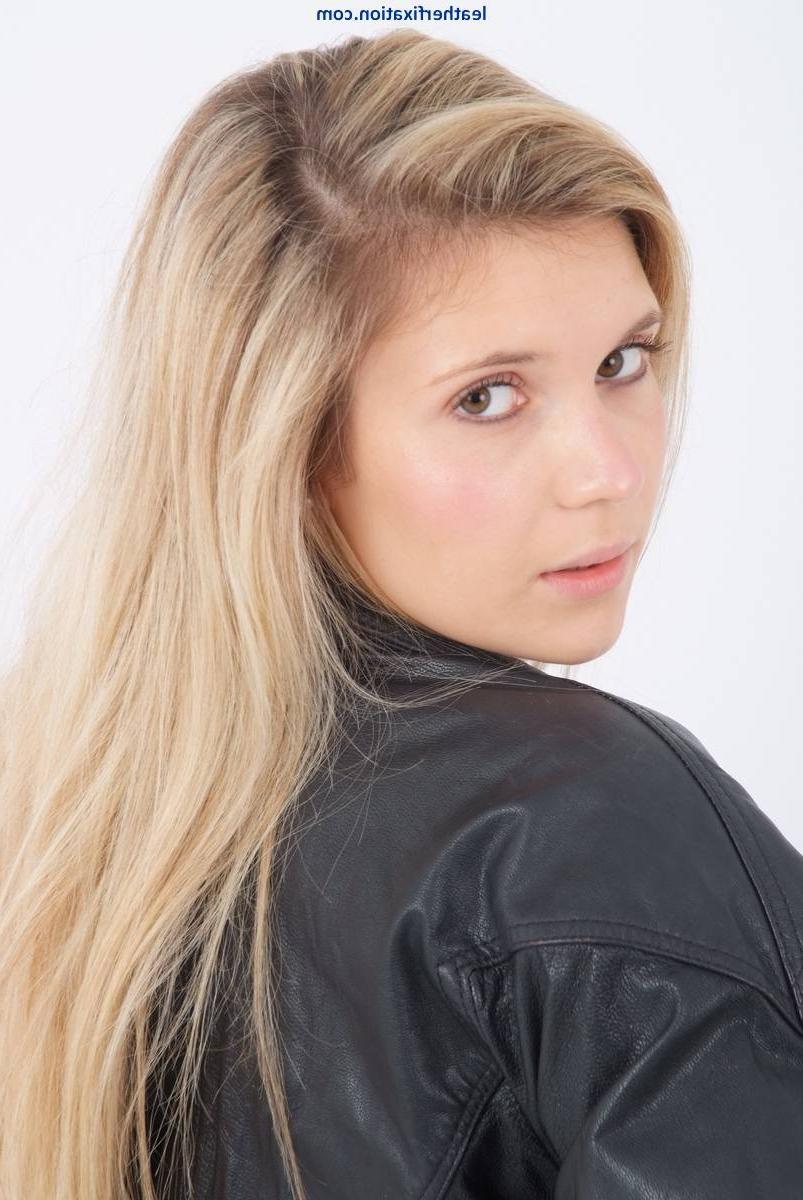 15P Lovely blonde Sam is wearing a sexy leather bikers chick jacket 