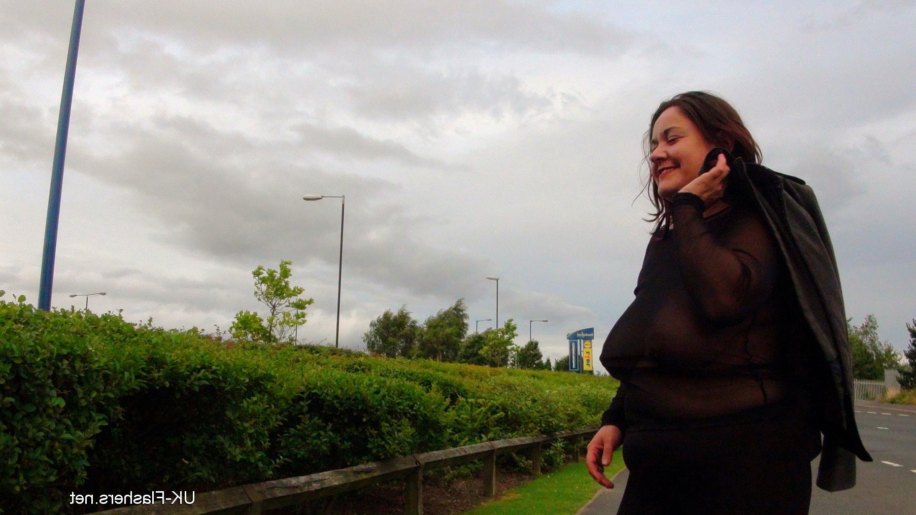 16P Milf Andrea flashing big tits and busty mum exposing pussy in public with exhibi