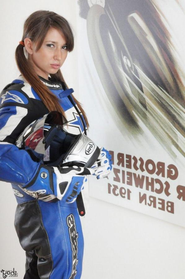 16P Busty Shay Laren strips out of her biker clothes