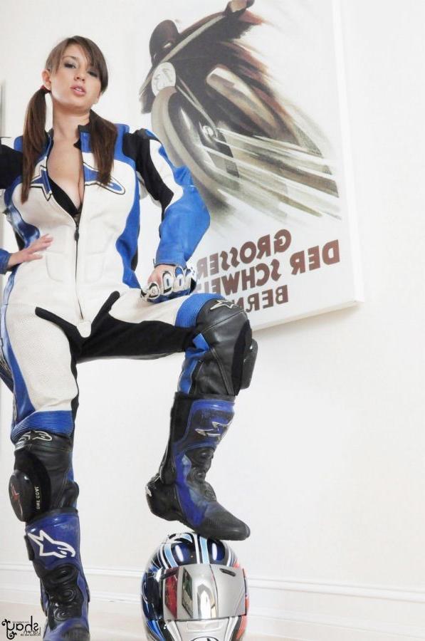16P Busty Shay Laren strips out of her biker clothes