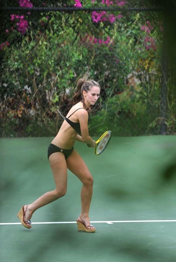 15P Jennifer Love Hewitt playing tennis in the tiniest of bikinis