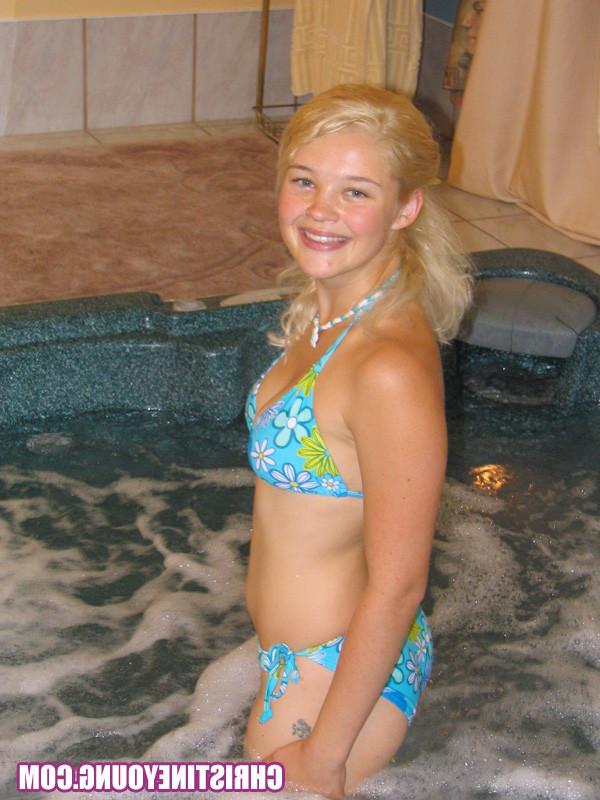 16P Sexy blonde teen topless in the jacuzzi