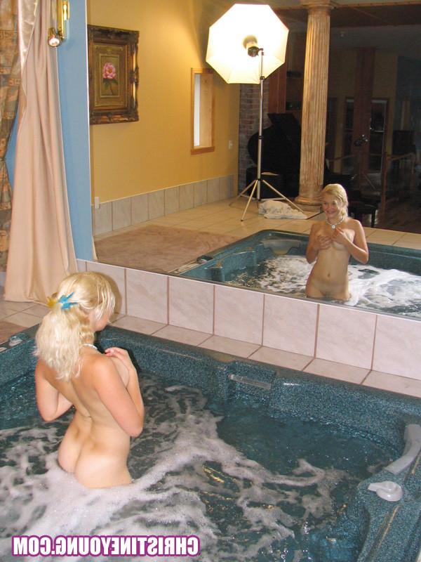 16P Sexy blonde teen topless in the jacuzzi