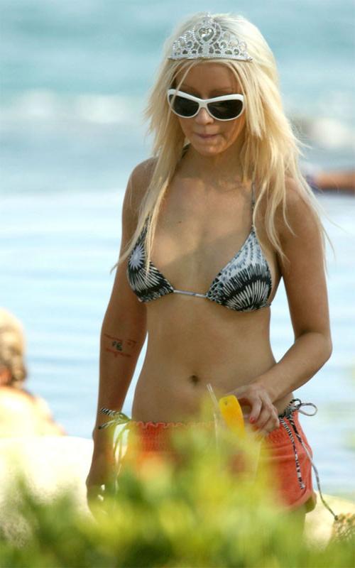 15P Christina Aguilera skimpy bikini &amp;amp; seethrough top