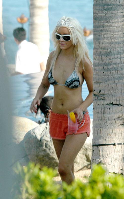 15P Christina Aguilera skimpy bikini &amp;amp; seethrough top