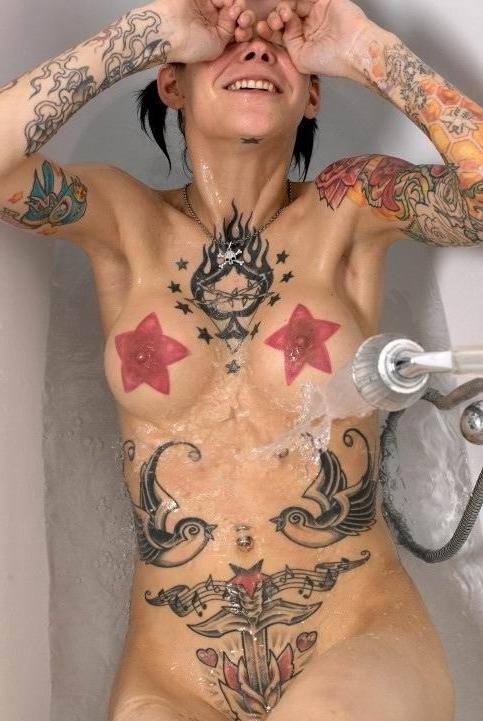 15P Cute brunette tattoed teen posing in the bath