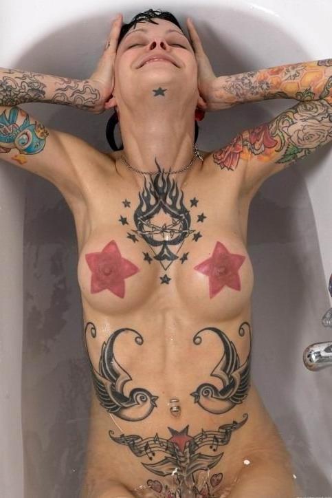 15P Cute brunette tattoed teen posing in the bath