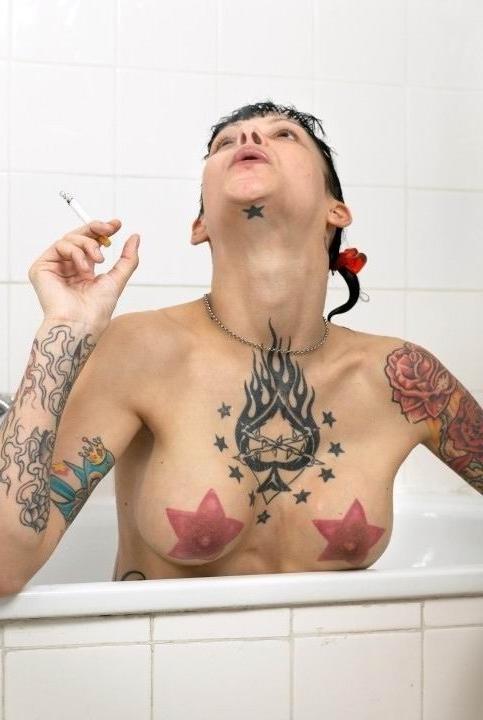 15P Cute brunette tattoed teen posing in the bath