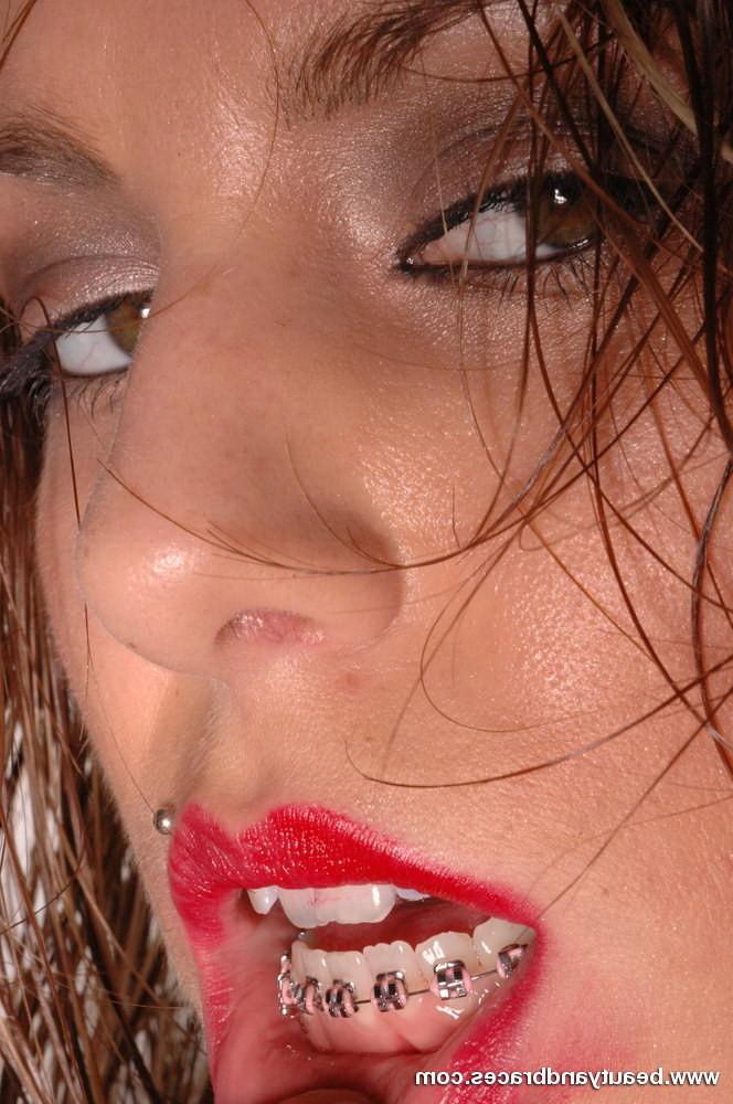 16P Petite minx with braces drooling warm milk on her body