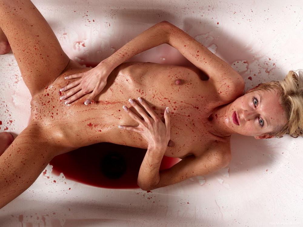 16P nude girl in bath. It's excessive menstruation? Or red wine?