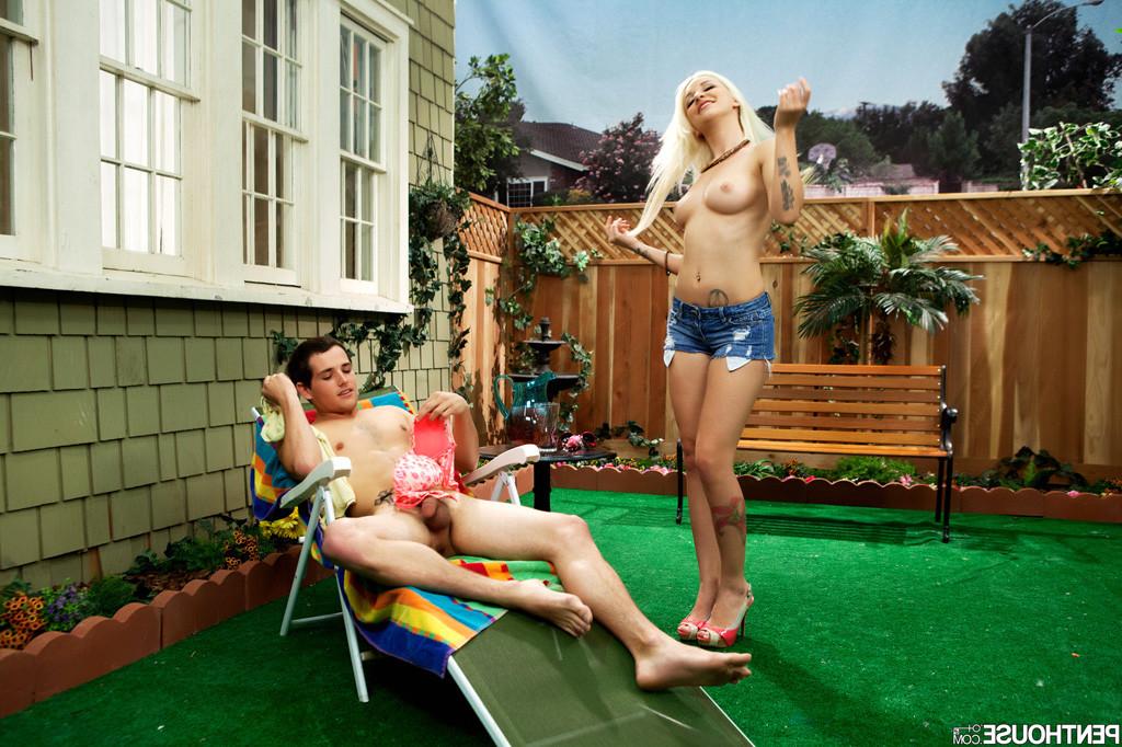 15P Stevie Shae fucking her handsome boyfriend in the garden