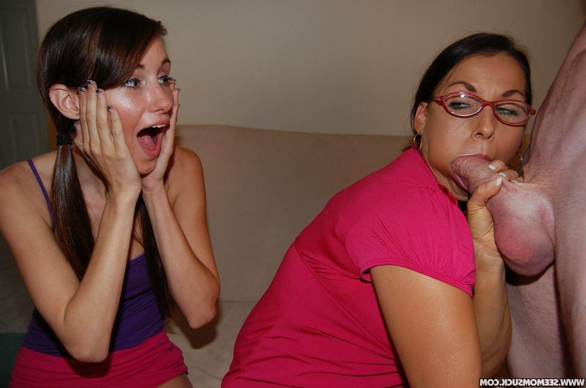 11P Horny mother and daughter sucking cock together