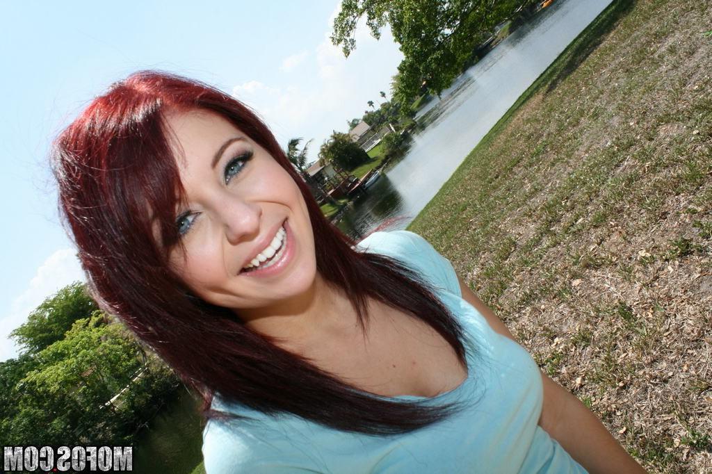 15P Redhead amateur teen girlfriend teases outside and sucks cock