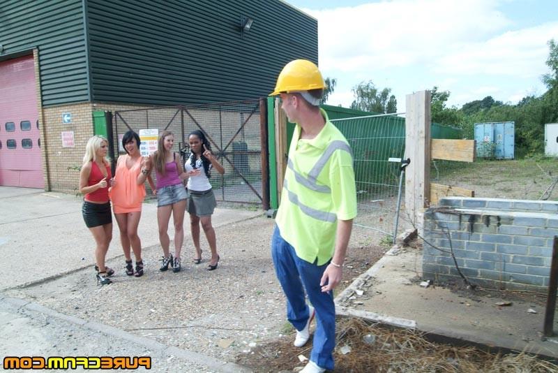 16P Three girls are stunned by massive cock so take turns to suck it