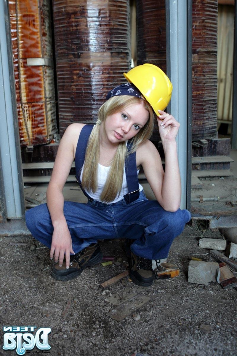 16P Teen girl at construction site