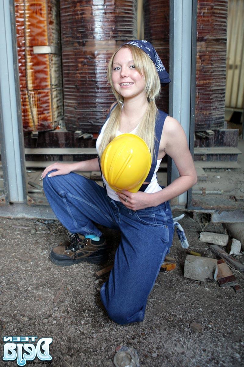 16P Teen girl at construction site