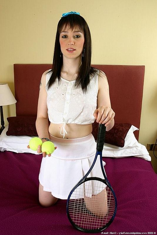 15P Hairy pussy Jessica plays freaky with her tennis racket