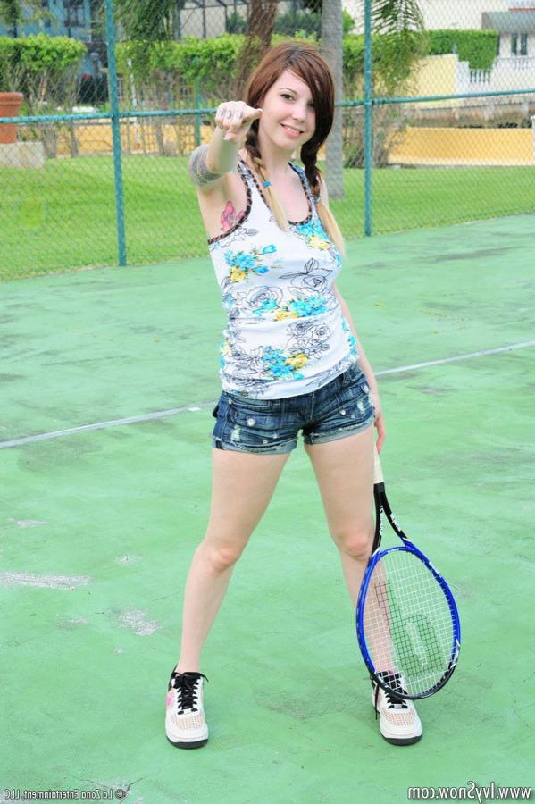15P Ivy Snow has a tennis court all to herself so she has some fun
