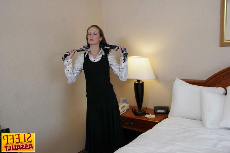 16P Brunette flight attendant sleep fucked by room service guy