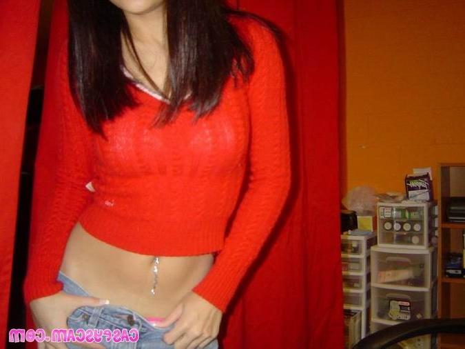 16P Amateur brunette teen in red bra and panties
