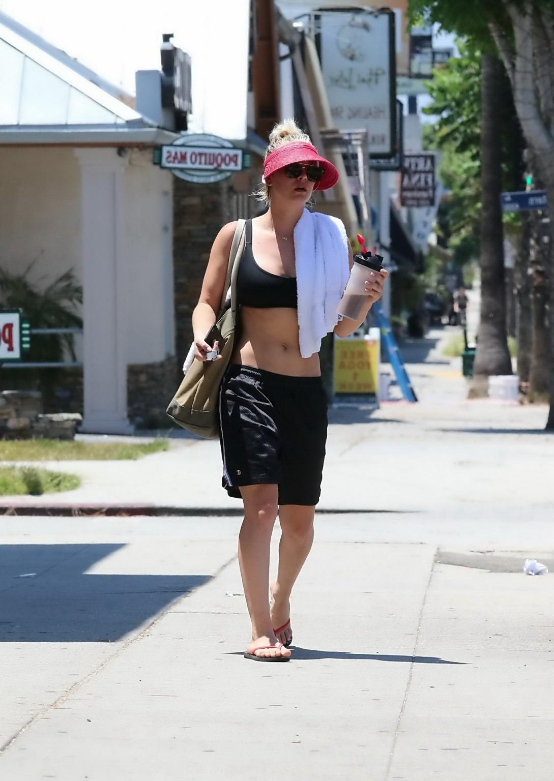 16P Kaley Cuoco busty in sports bra and shorts out in LA