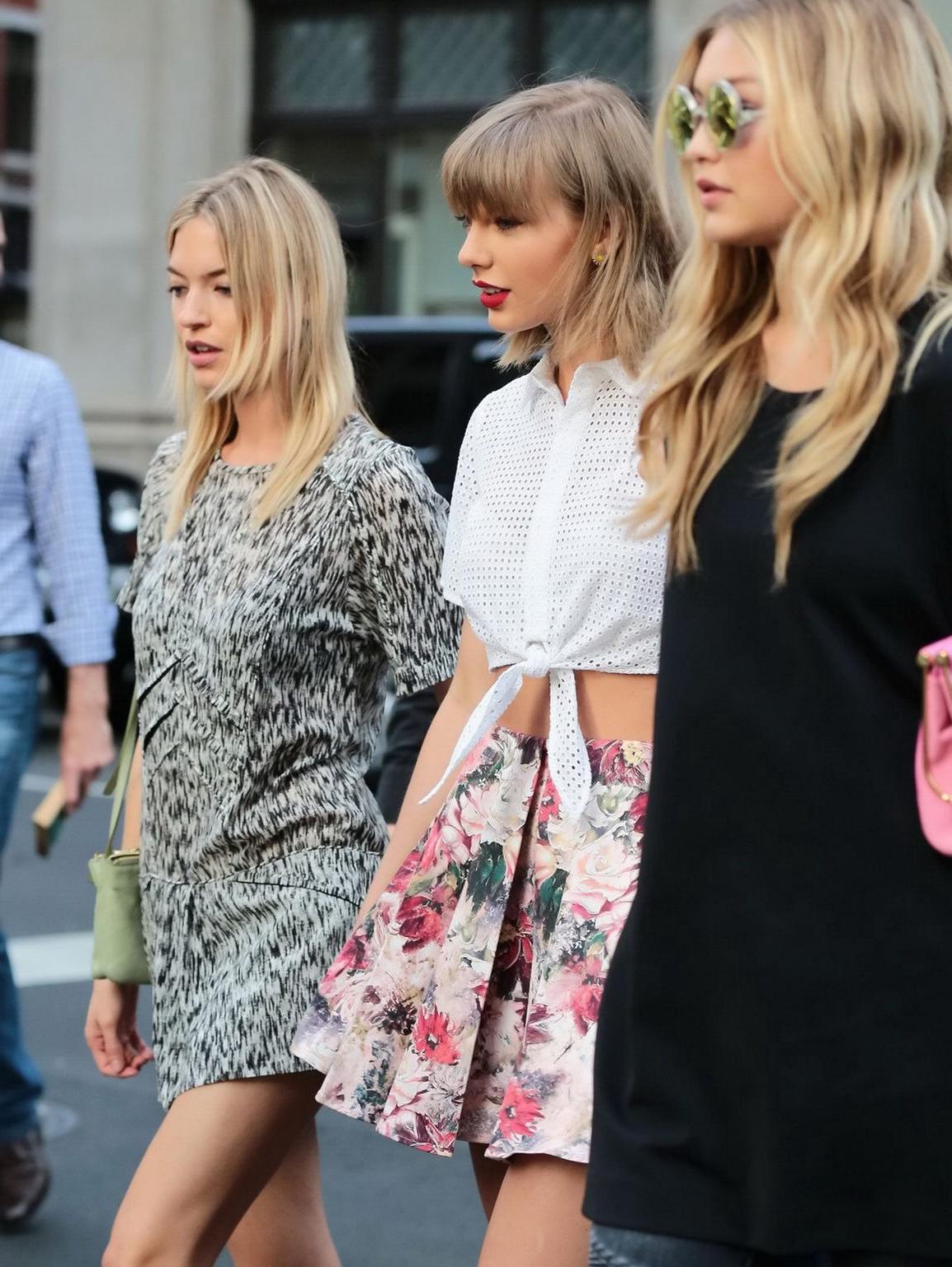 16P Taylor Swift see through to bra and leggy with Martha Hunt and Gigi Hadid out in