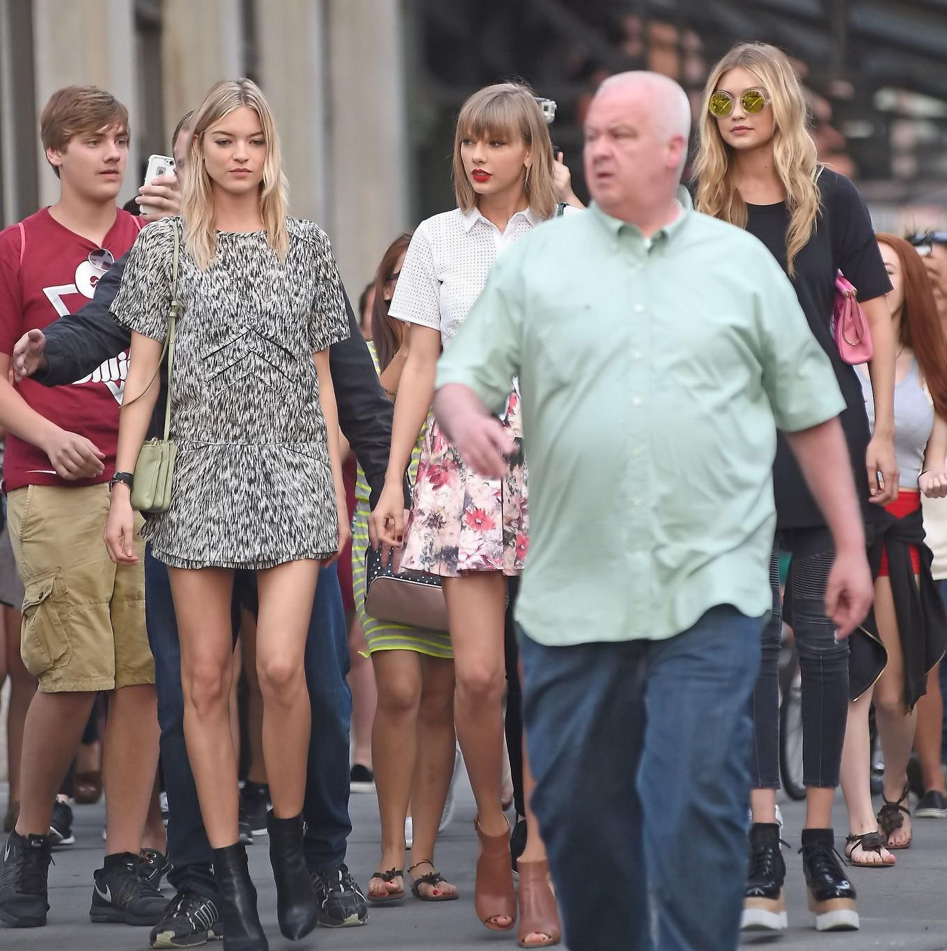16P Taylor Swift see through to bra and leggy with Martha Hunt and Gigi Hadid out in
