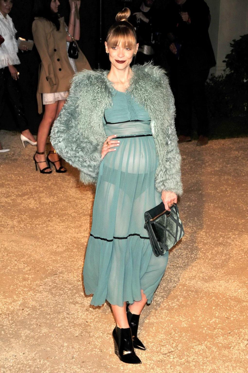 16P Jaime King pregnant and see through to panties and underboobs at Burberry London