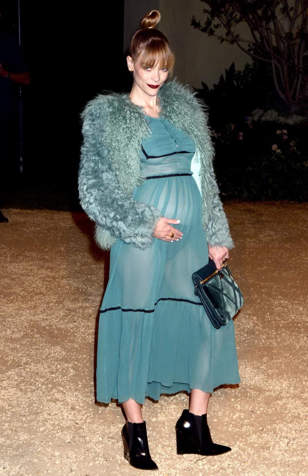 16P Jaime King pregnant and see through to panties and underboobs at Burberry London