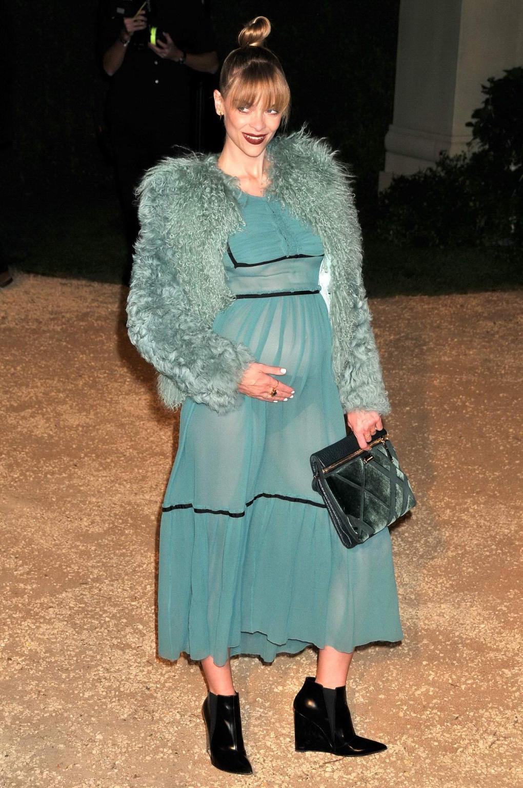 16P Jaime King pregnant and see through to panties and underboobs at Burberry London