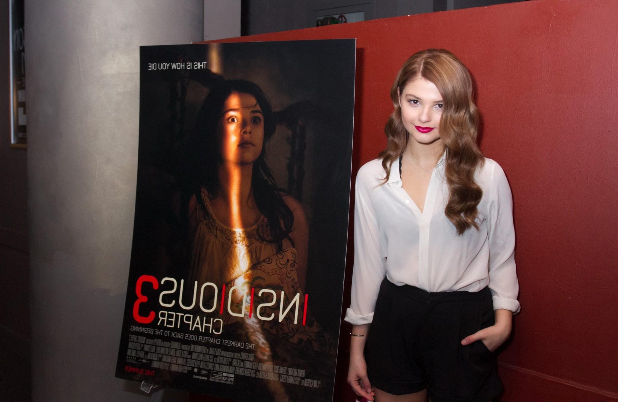 16P Stefanie Scott upskirt and bra peek at Insidious Chapter 3 Trailer Launch Event 
