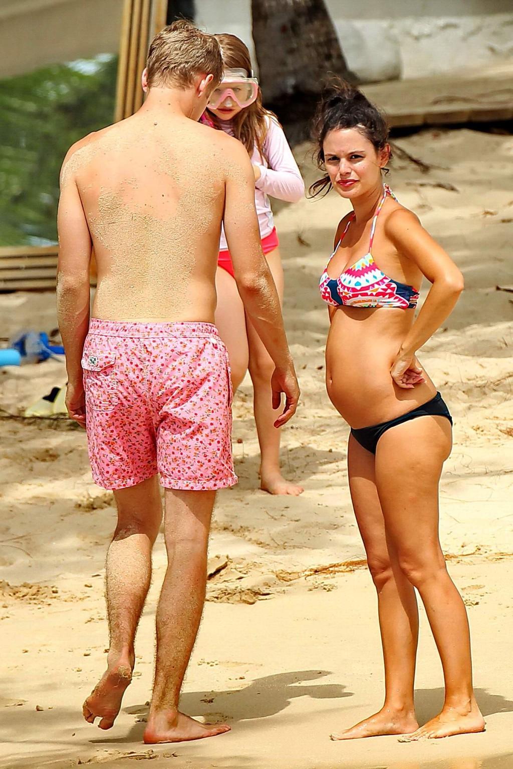 16P Rachel Bilson showing off her pregnant bikini body on a beach in Barbados