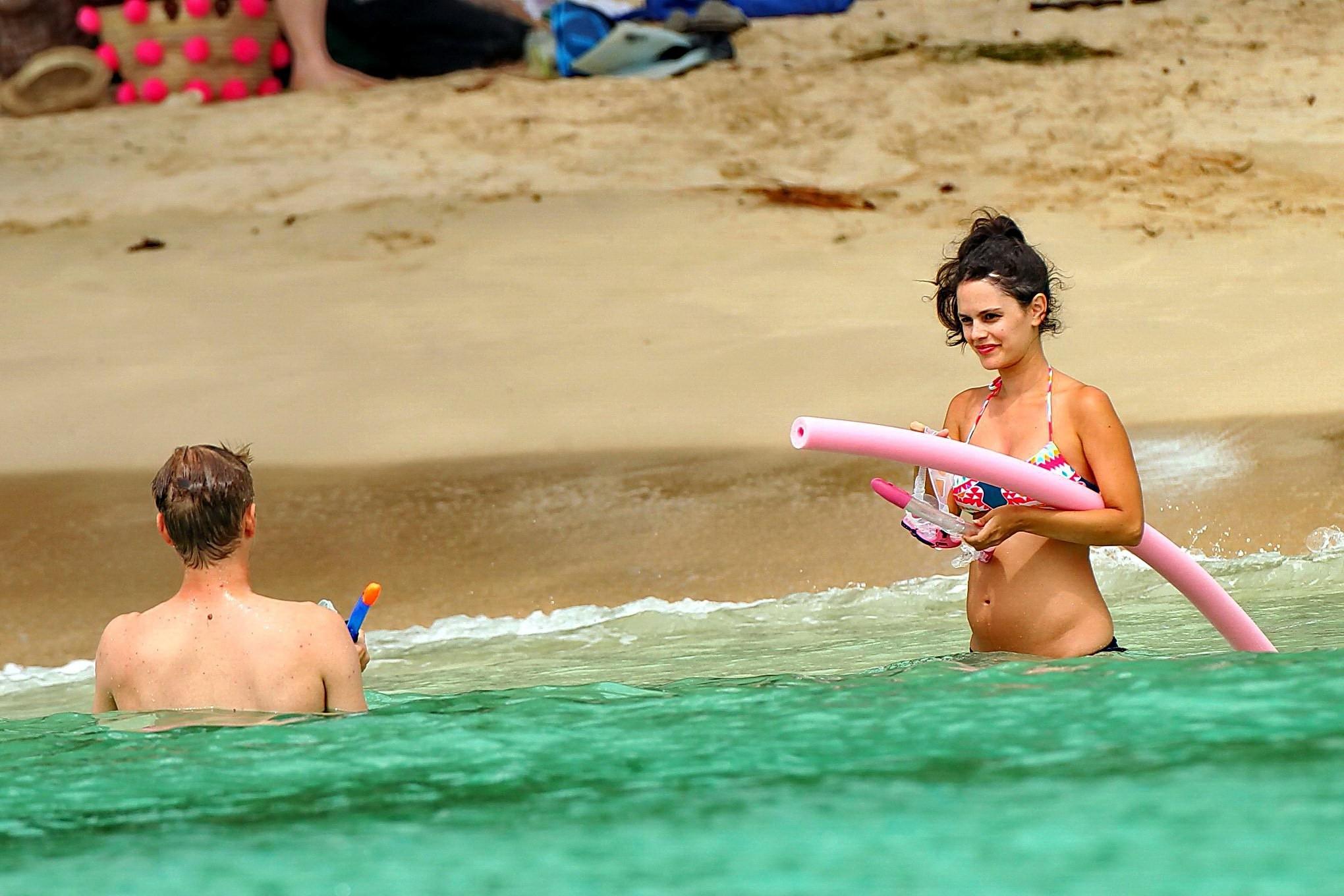 16P Rachel Bilson showing off her pregnant bikini body on a beach in Barbados