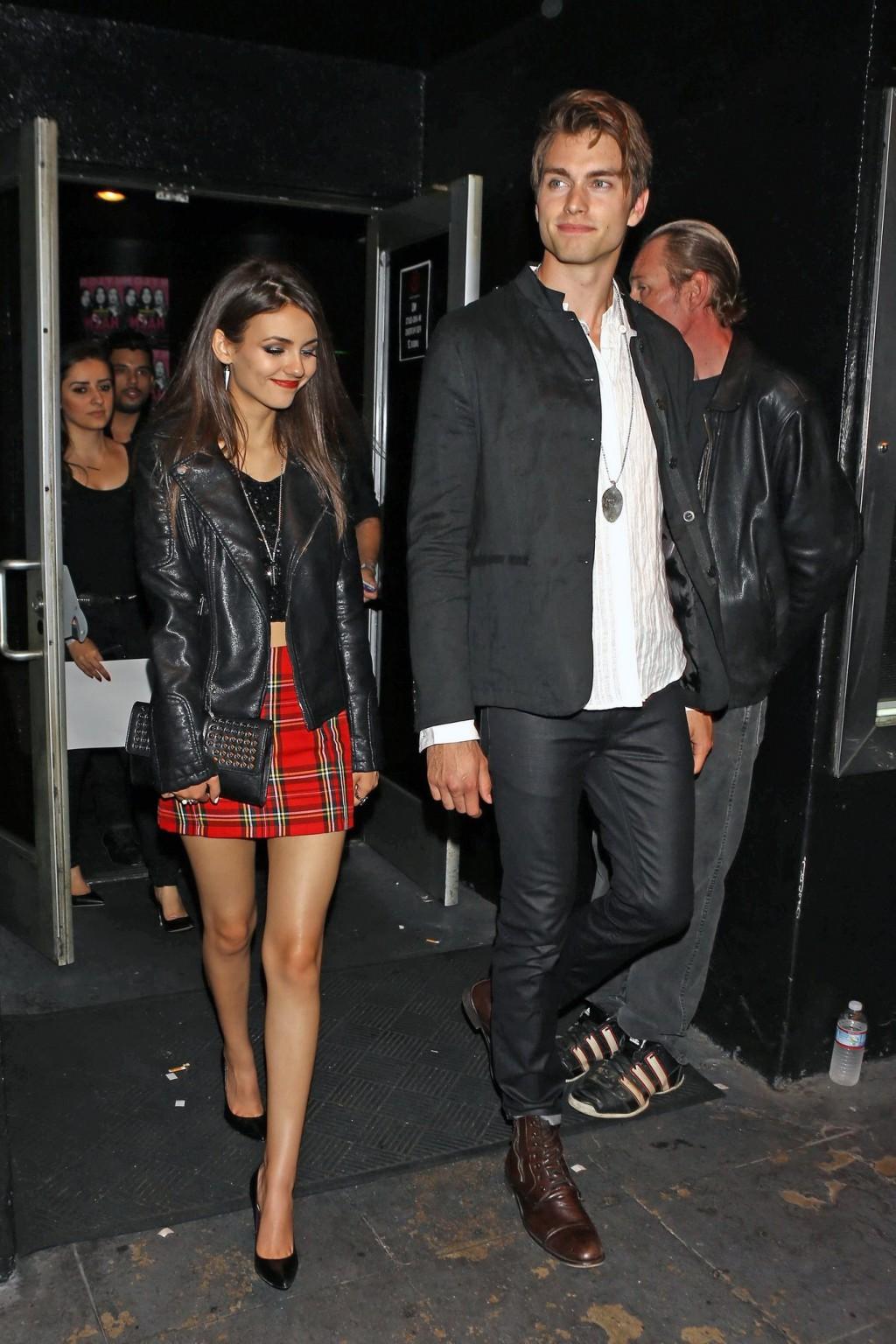 16P Victoria Justice leggy in plaid mini skirt leaving the Roxy Theatre in West Holl