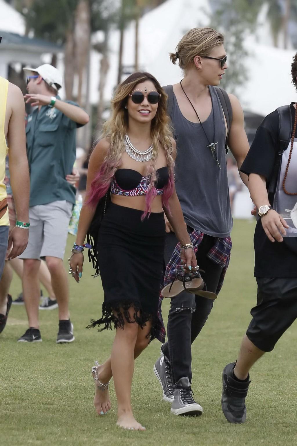 16P Vanessa Hudgens wearing hot bra and skirt at 2014 Coachella