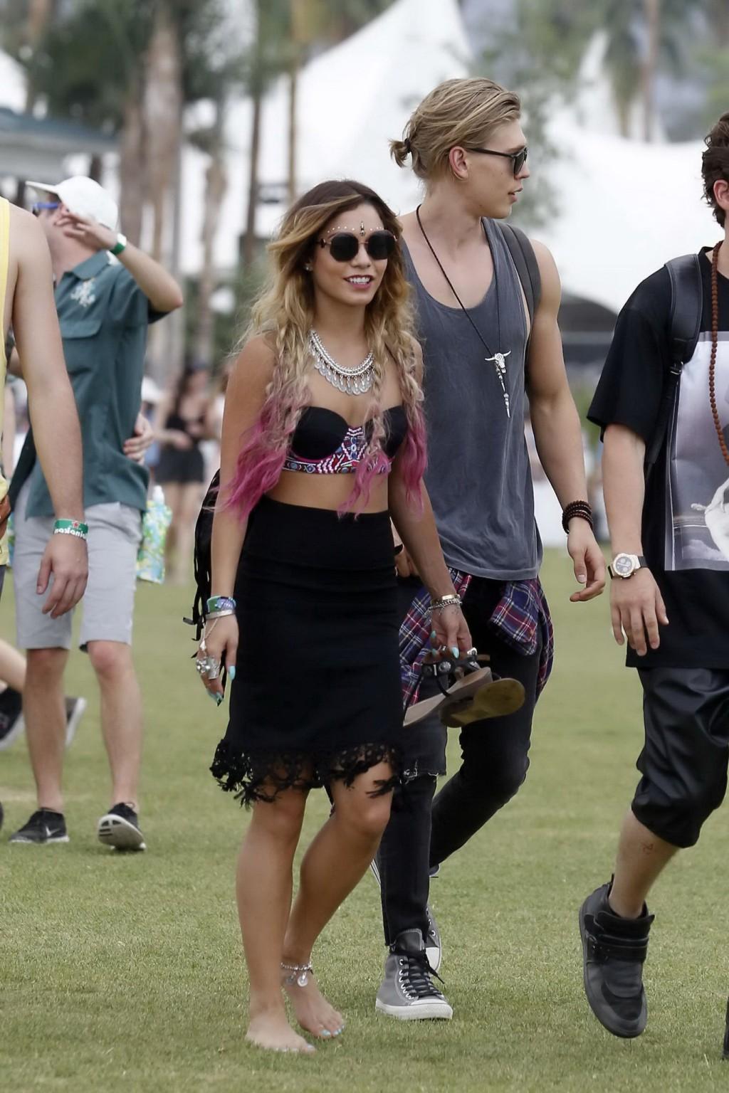 16P Vanessa Hudgens wearing hot bra and skirt at 2014 Coachella